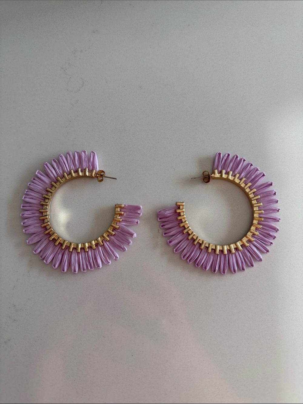 Lilac Beaded Hoop Earrings - Gold Accent
